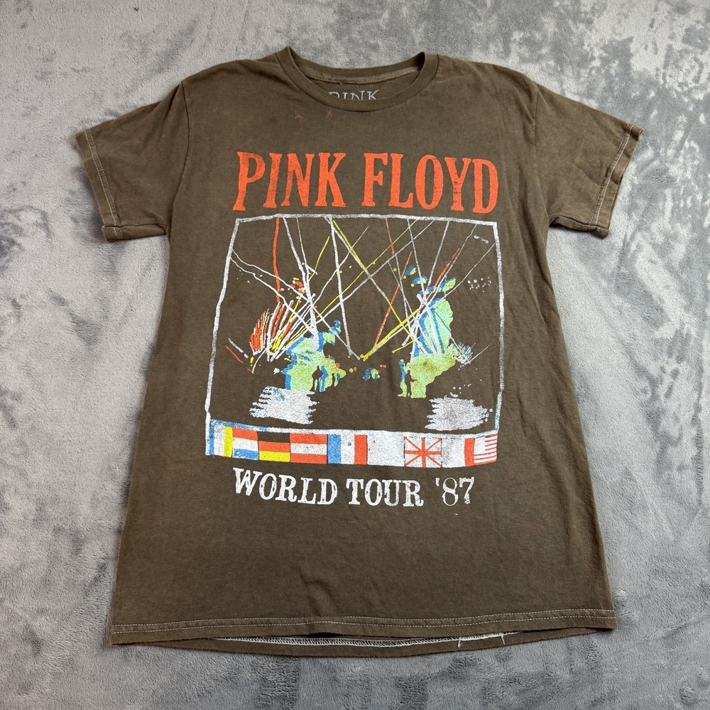 Pink Floyd Shirt Mens Small Brown World‎ Tour 87 Band Tee Graphic Rock Music